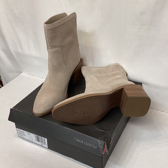 Sz.9W Vince Camuto Water-Repellent Suede Mid-Shaft Boots -Kortimy Almond - Picture 3 of 14